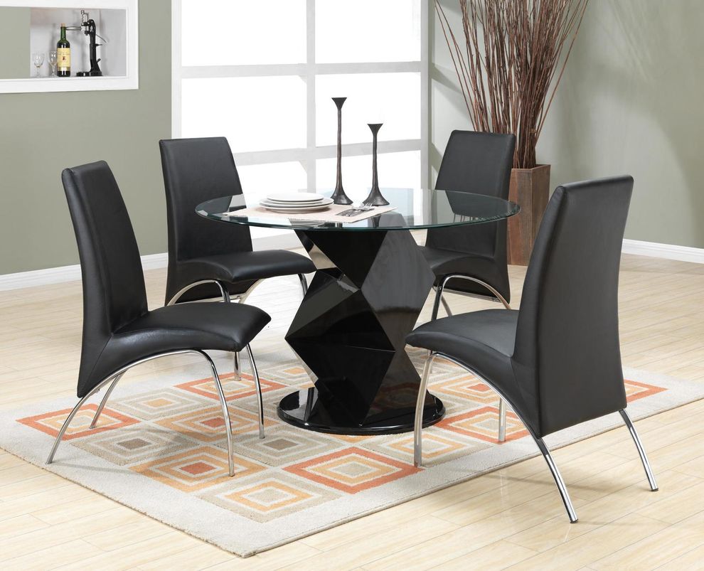 Round glass contemporary table w/ black base by Coaster