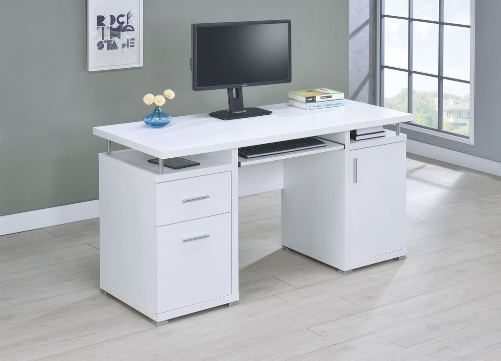 Contemporary white computer desk by Coaster