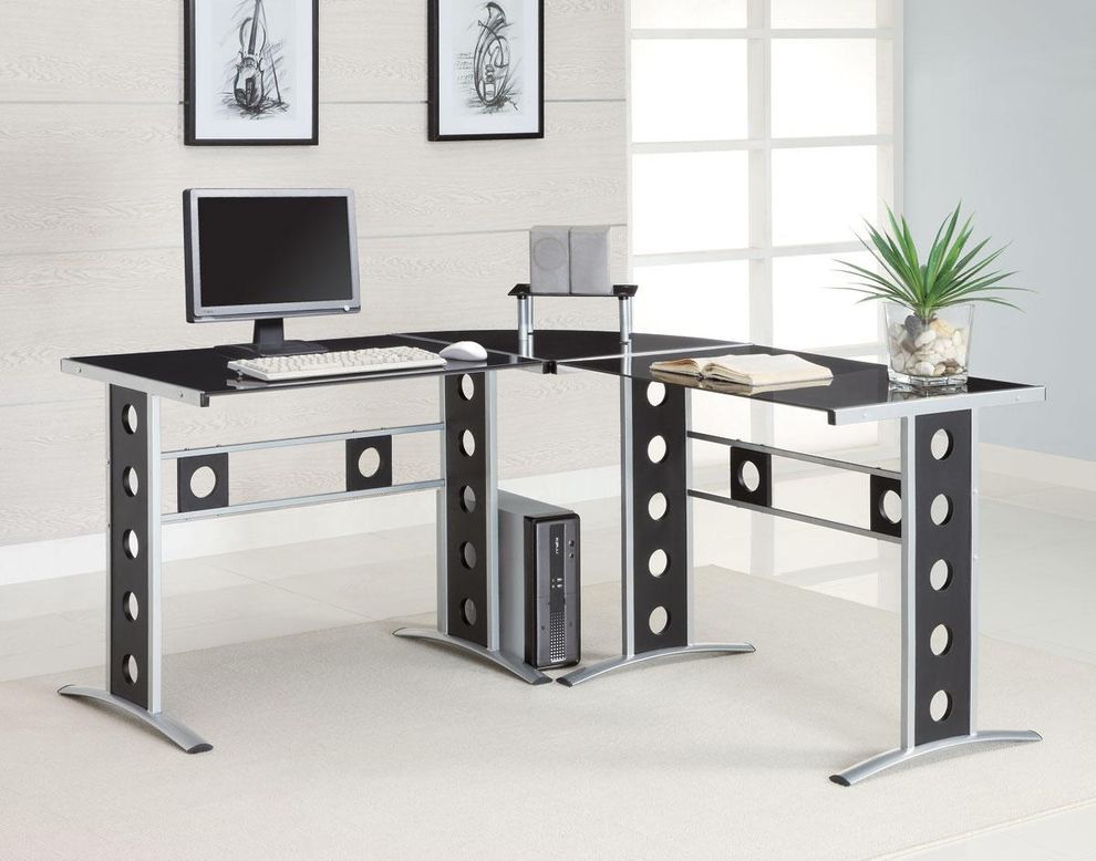 Casual black and silver computer desk by Coaster