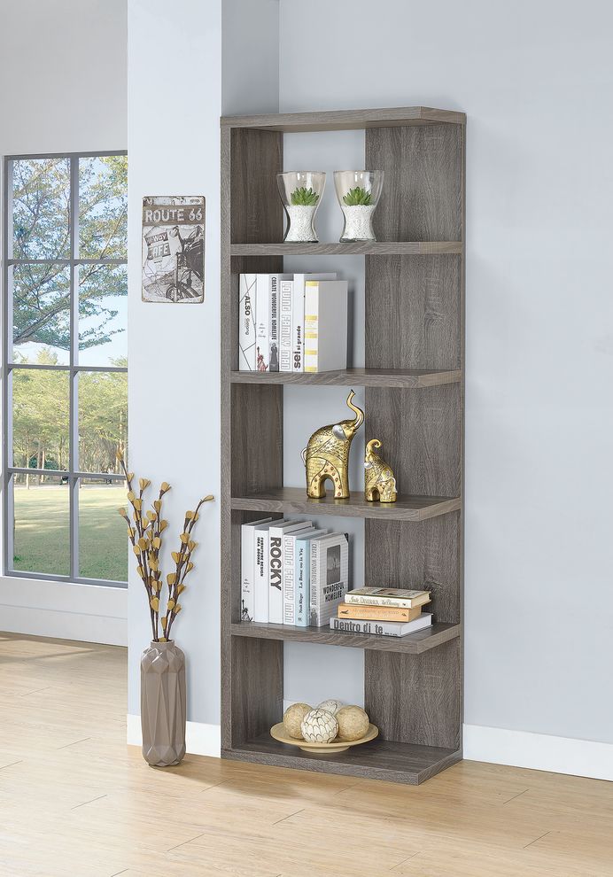 Contemporary weathered grey five-shelf bookcase by Coaster