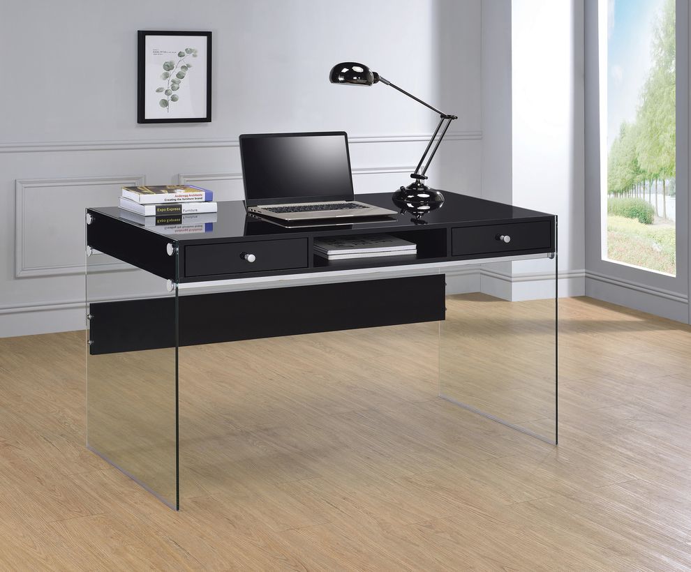 Contemporary glossy black writing desk by Coaster
