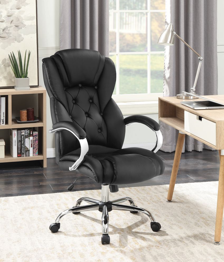 Office chair in black leatherette on wheels by Coaster