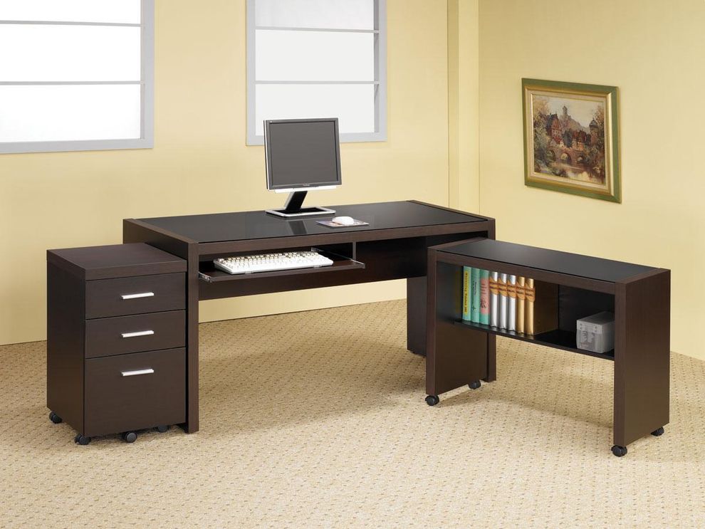 Skylar contemporary cappuccino computer desk with keyboard tray by Coaster
