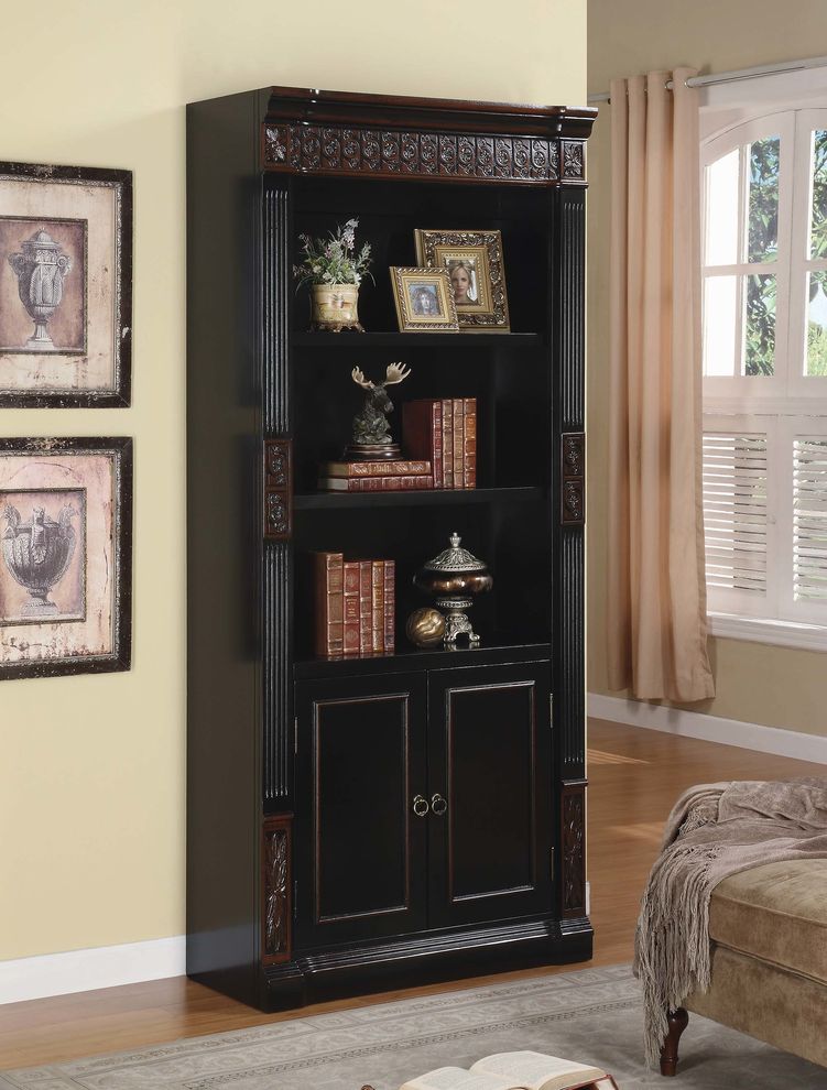 Traditional black chestnut wood bookcase by Coaster