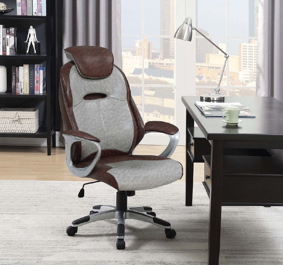 Brown / gray leatherette office chair by Coaster