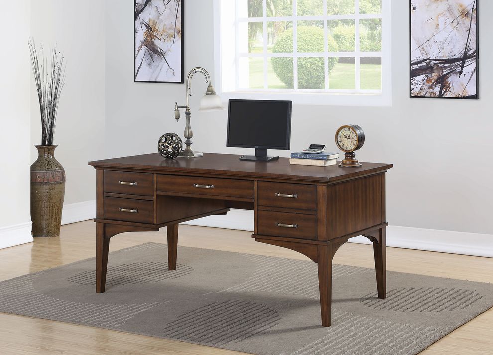 Craftsman golden brown office desk by Coaster