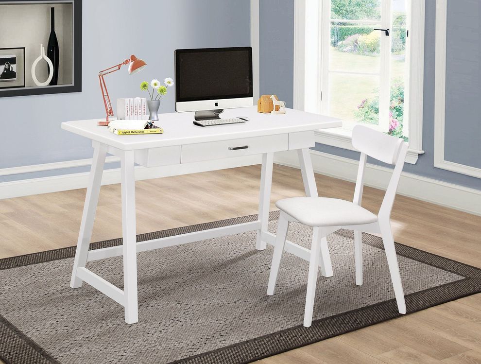 White computer desk + stool set by Coaster