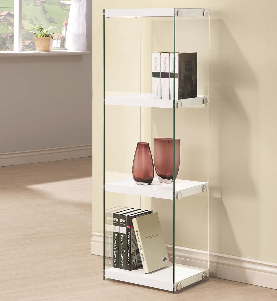 Glossy white / glass office bookcase by Coaster