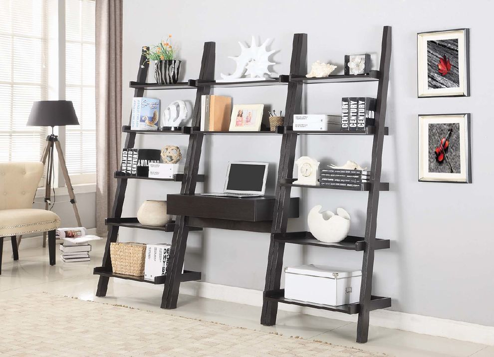 Transitional cappuccino wall-leaning ladder desk by Coaster