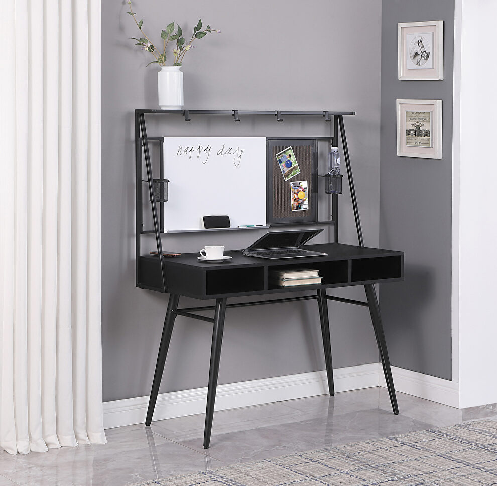 Black and gunmetal finish writing desk with usb ports by Coaster