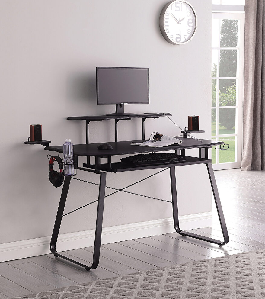 Gunmetal finish metal gaming desk with usb ports by Coaster