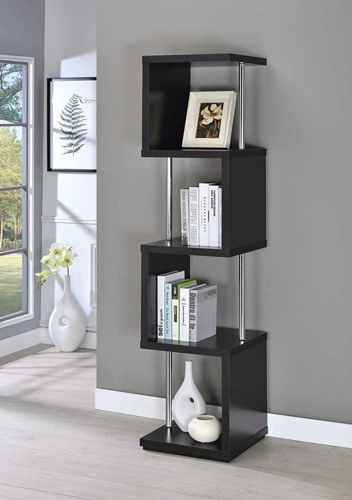 Modern black four-tier bookcase by Coaster