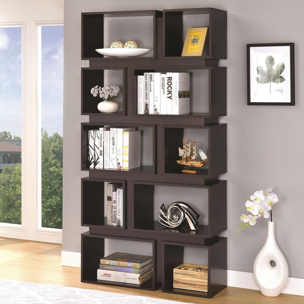 Cappuccino contemporary bookcase by Coaster