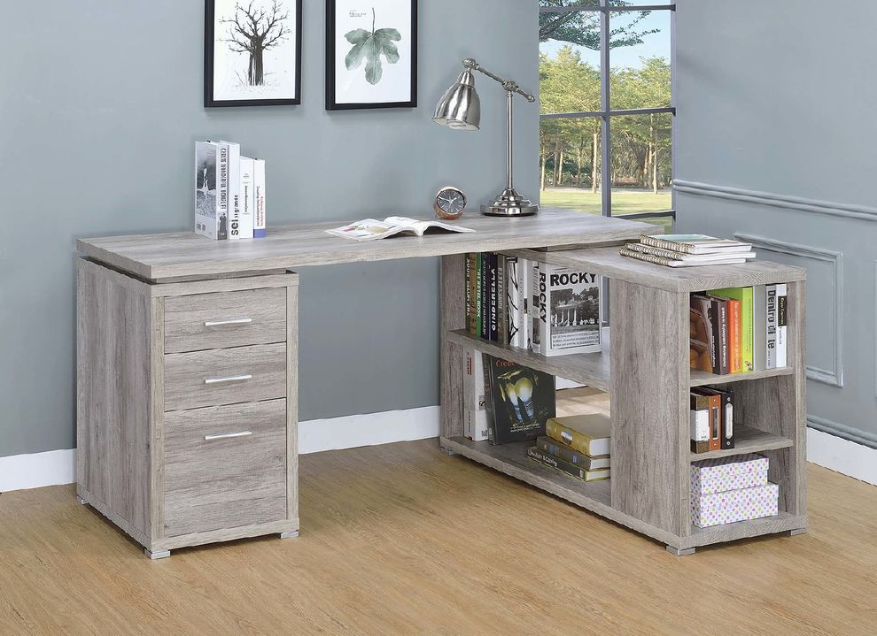 Yvette grey driftwood l-shaped office desk by Coaster