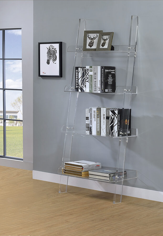 Amaturo clear acrylic ladder bookcase by Coaster