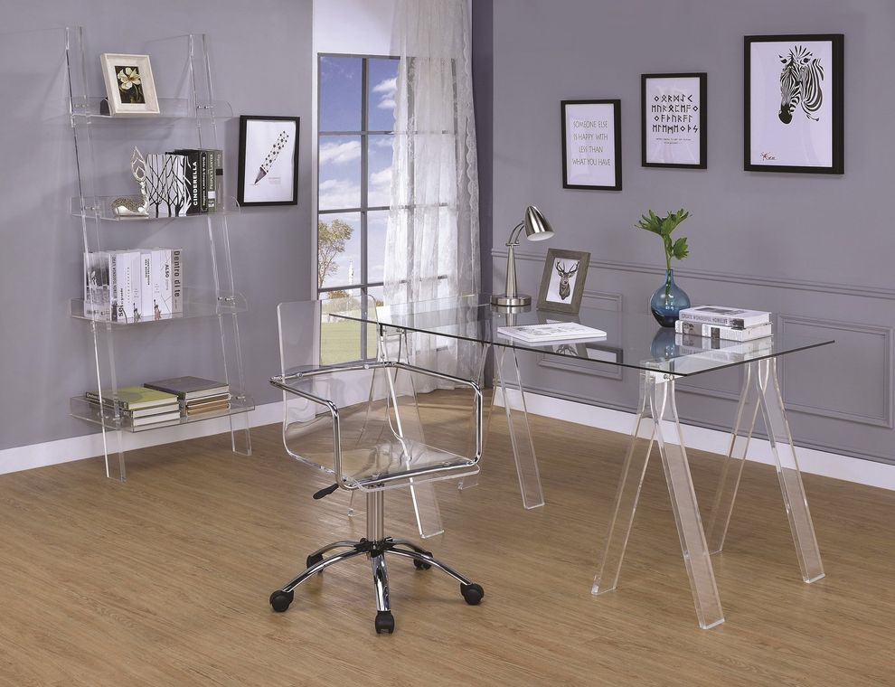 Amaturo clear acrylic sawhorse writing desk by Coaster