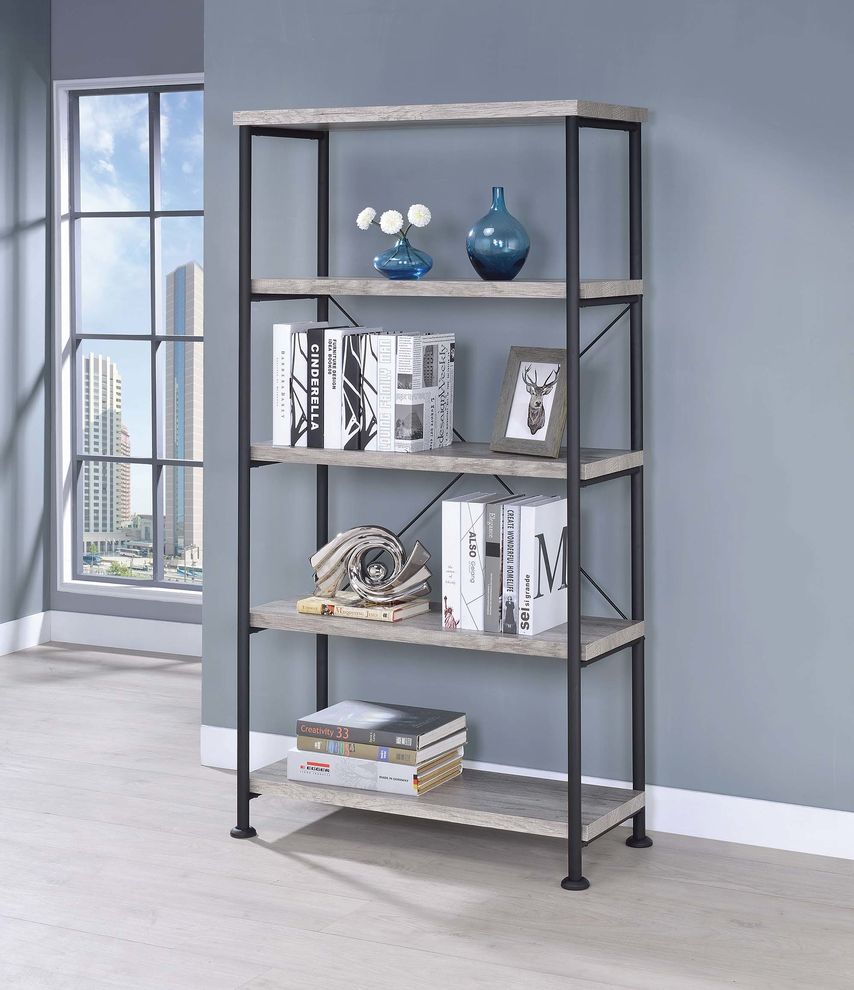 Gray driftwood bookcase by Coaster