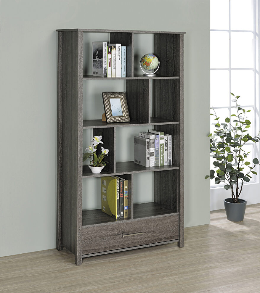 Weathered gray finish wood rectangular 8-shelf bookcase by Coaster