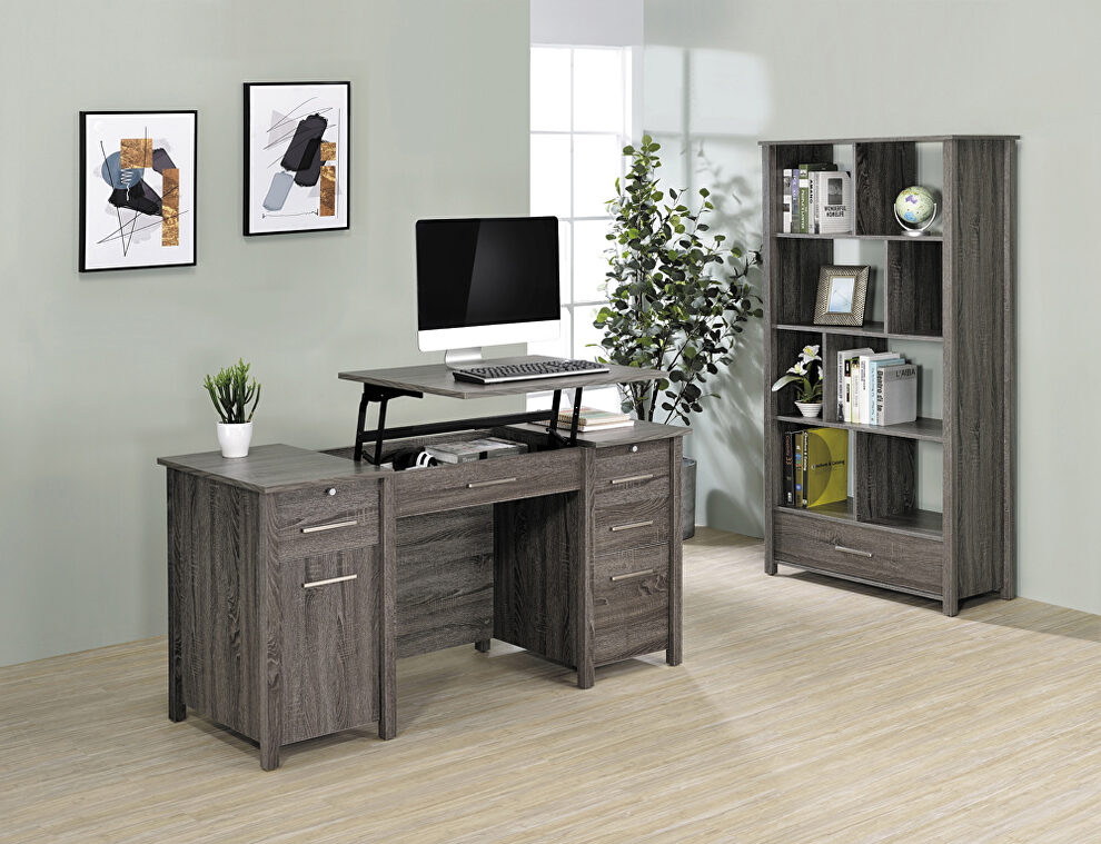 Weathered gray finish wood 4-drawer lift top office desk by Coaster