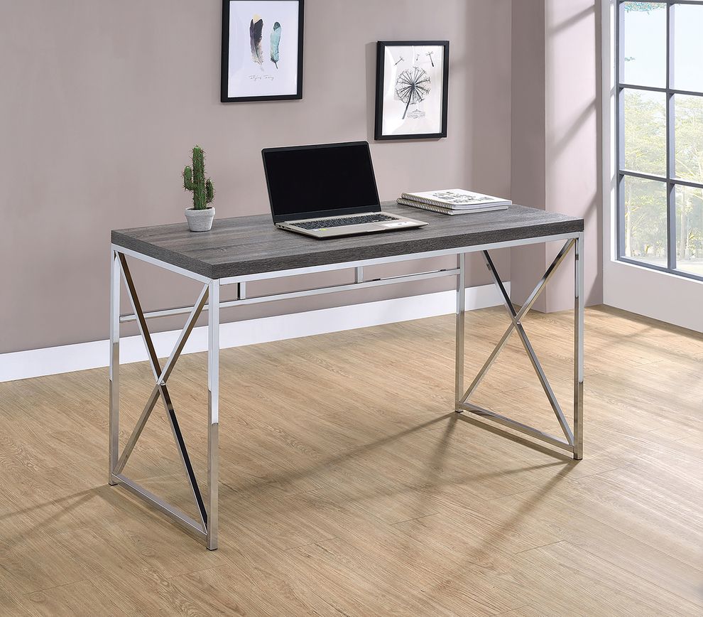 Transitional weathered grey writing desk by Coaster