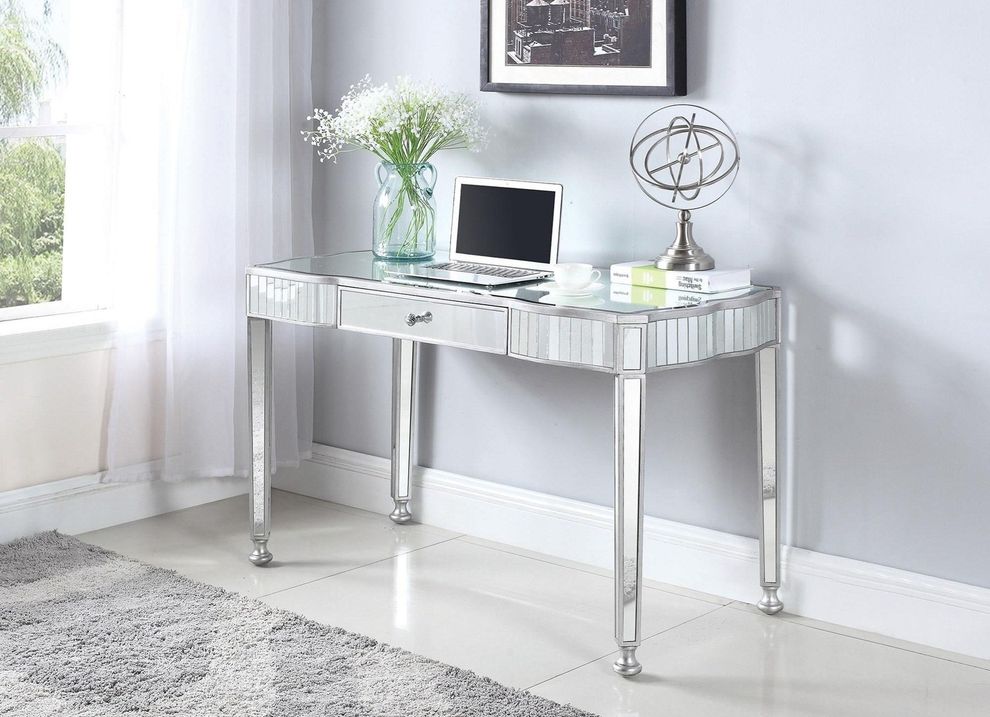 Glam style silver/mirrored writing desk by Coaster