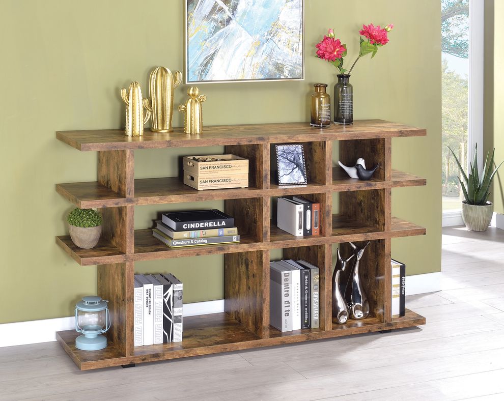 Modern rustic antique nutmeg display / bookcase by Coaster
