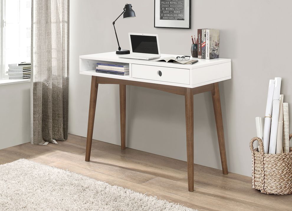 Writing desk in white / walnut by Coaster