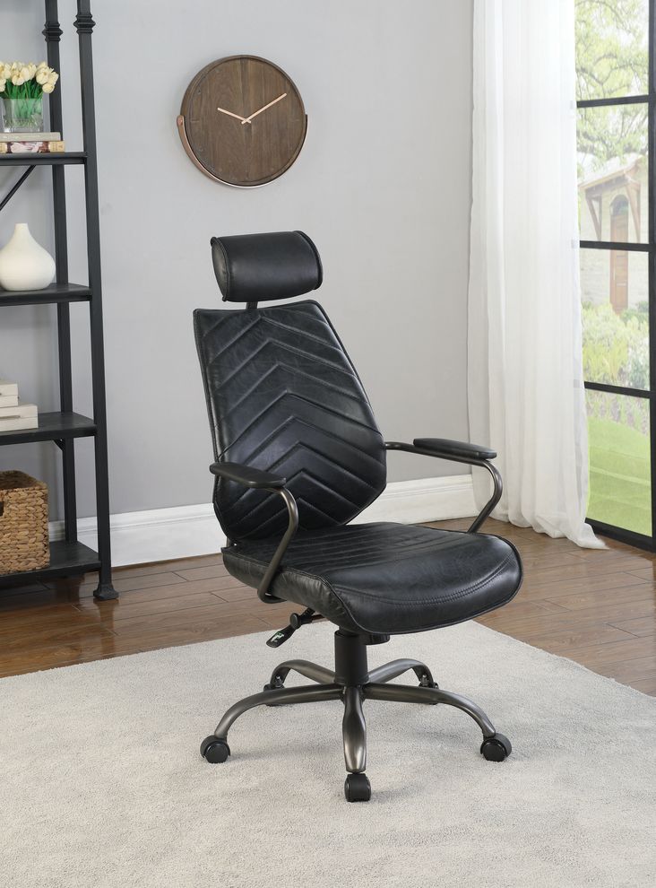 Office chair in black top grain leather by Coaster