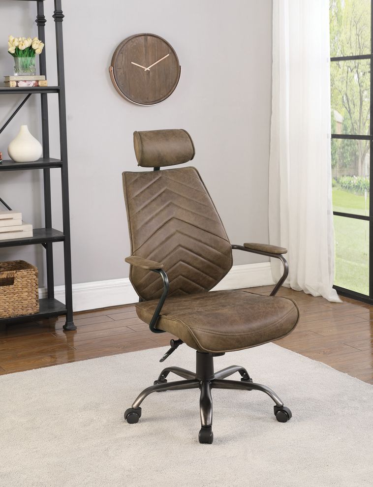 Office chair in top grain brown leather by Coaster