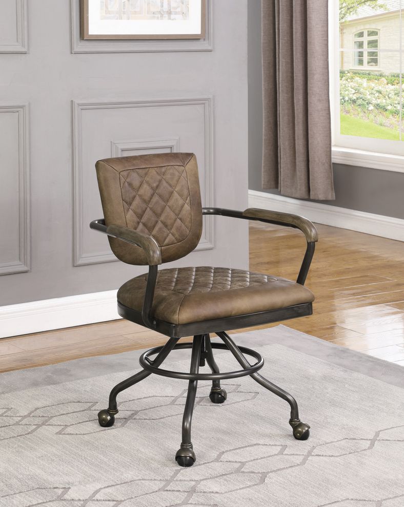 Office chair in antique brown top grain leather by Coaster