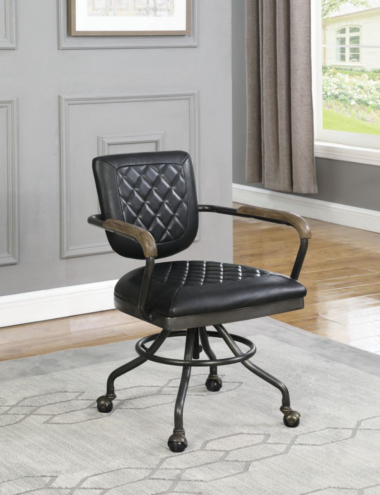 Office chair in black top grain leather by Coaster
