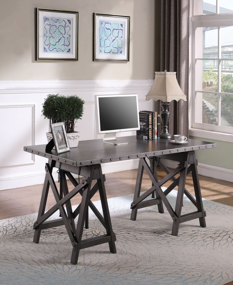 Industrial galvanized grey adjustable desk by Coaster