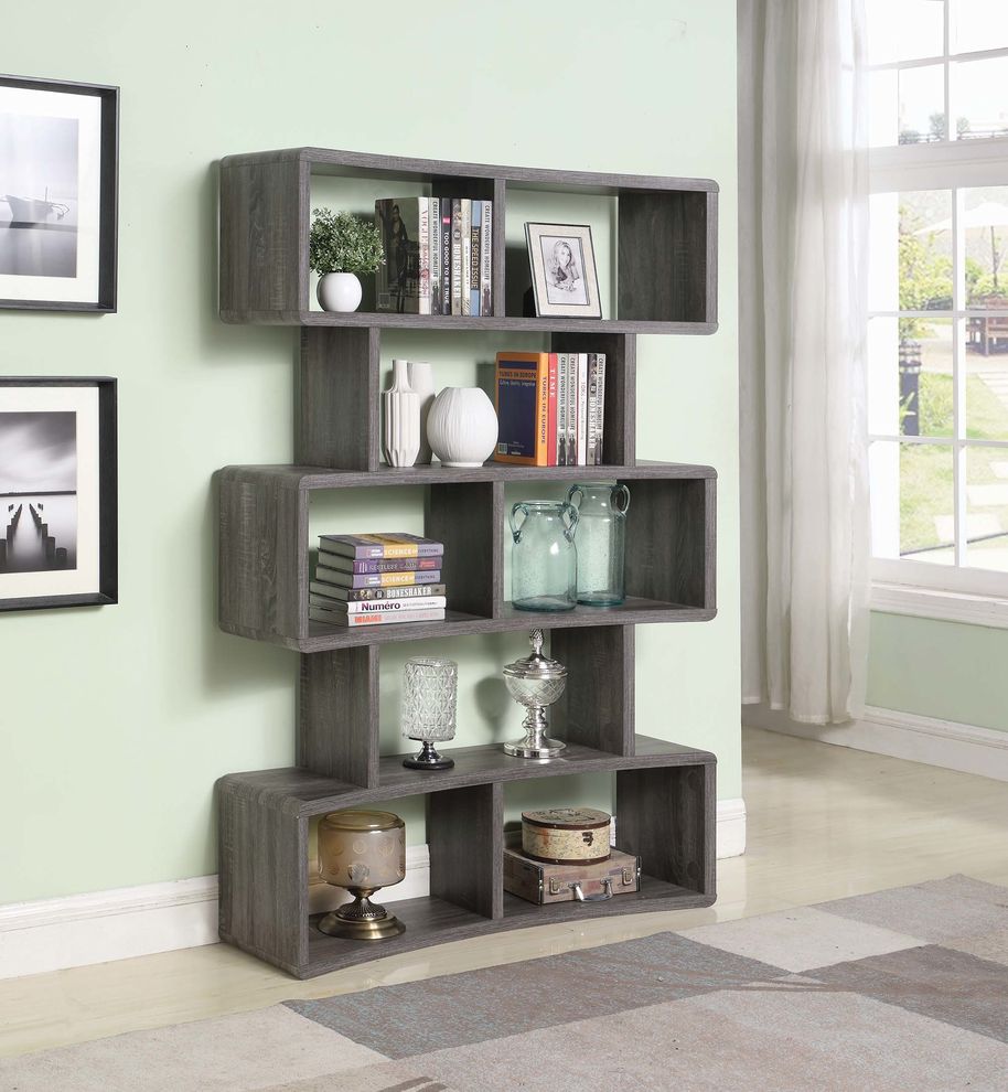 Weathered grey wide bookcase by Coaster