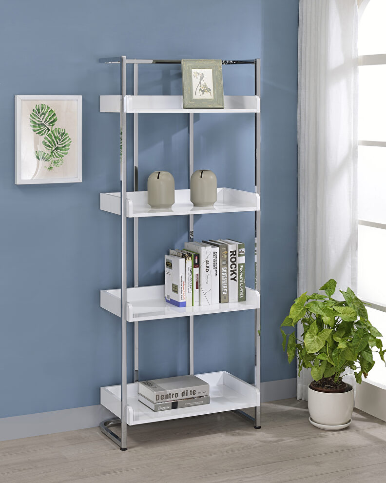 White high gloss lacquer finish bookcase by Coaster