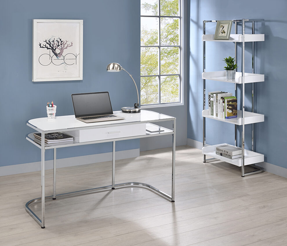 White high gloss lacquer finish writing desk by Coaster