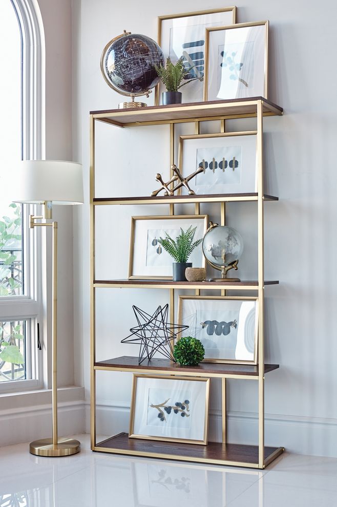 Display / bookcase in golden metal / oak veneer by Coaster