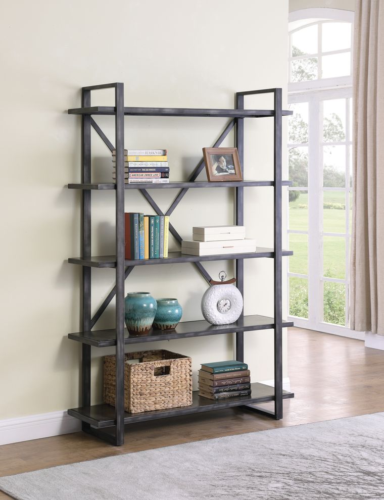 Weathered elm / antique black bookcase by Coaster