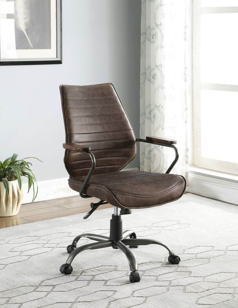 Office chair in antique brown top grain leather by Coaster