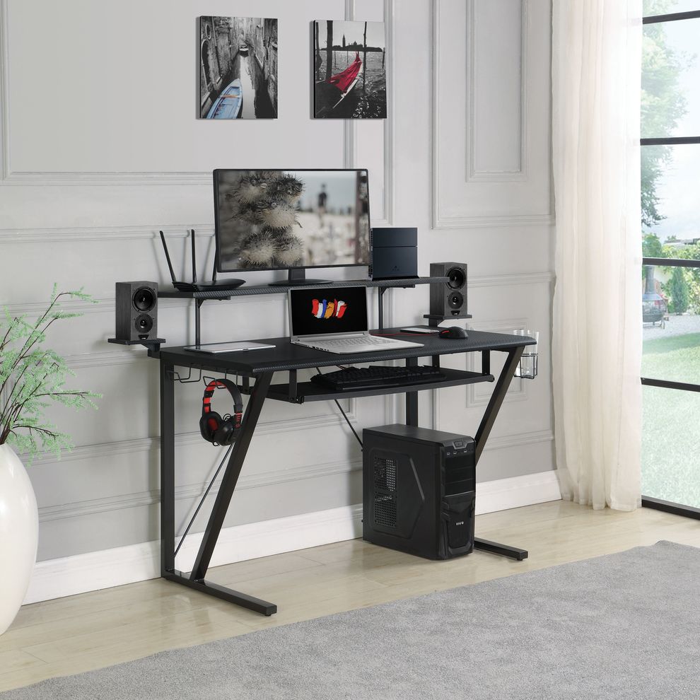 Gaming desk in black w/ speaker shelves by Coaster
