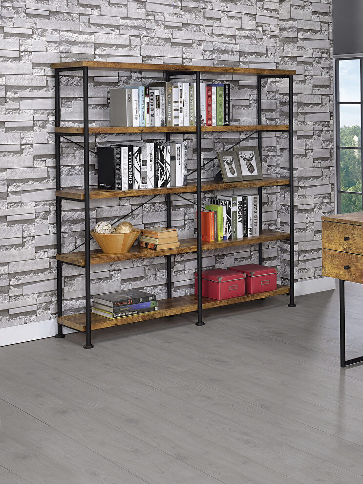 Barritt industrial antique nutmeg double-wide bookcase by Coaster