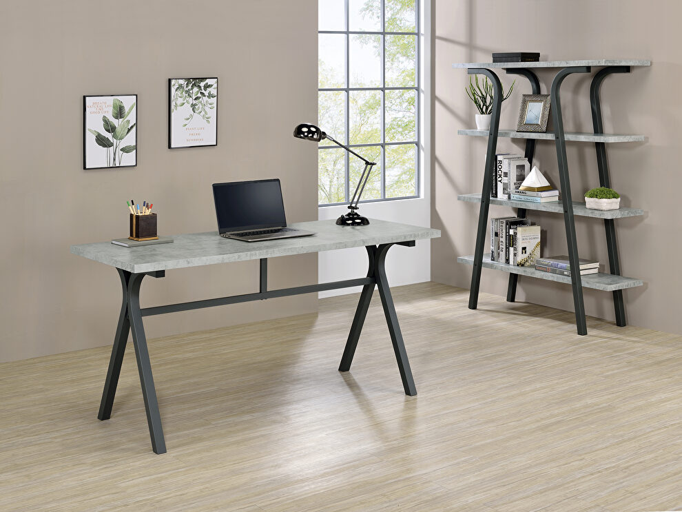 Rectangular writing desk cement and gunmetal by Coaster