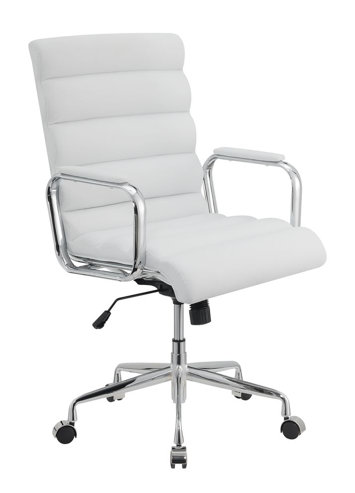 Office chair in white leatherette / chrome base by Coaster