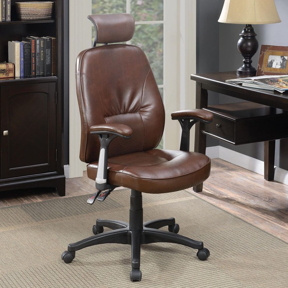 Brown leatherette/black metal office chair by Coaster