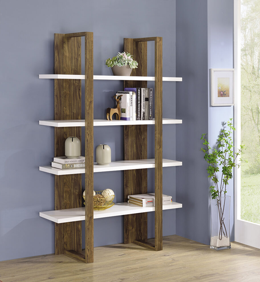 Aged walnut and white wood finish bookcase by Coaster