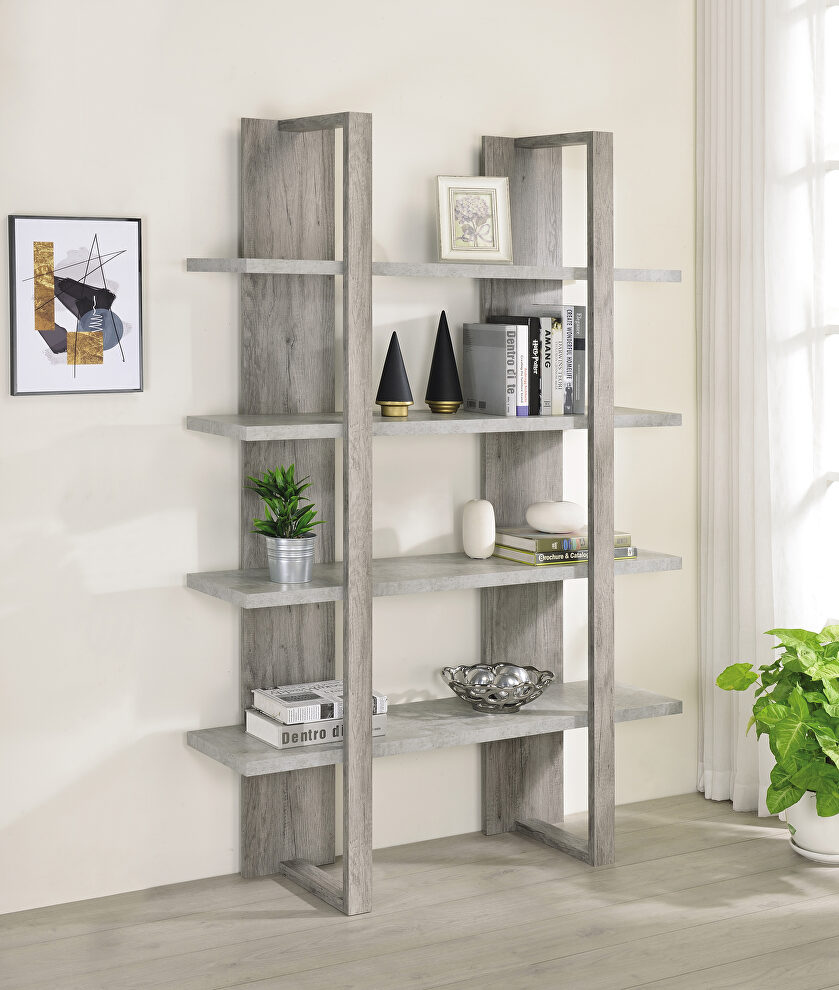 Gray driftwood and cement wood finish bookcase by Coaster