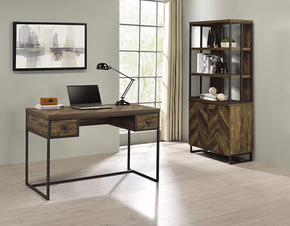 Sophisticated rustic oak finish writing desk by Coaster