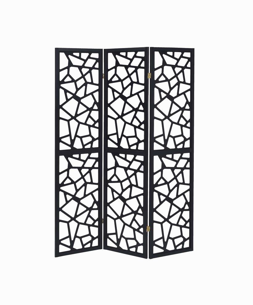 Transitional black three-panel screen by Coaster