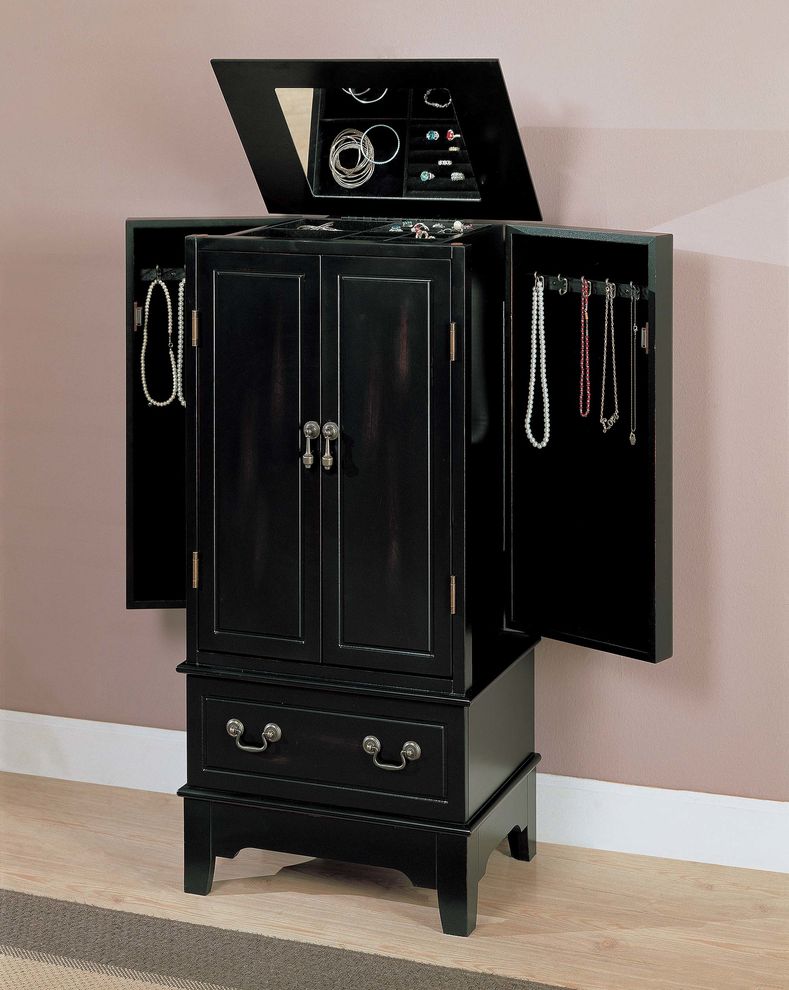 Transitional black jewelry armoire by Coaster