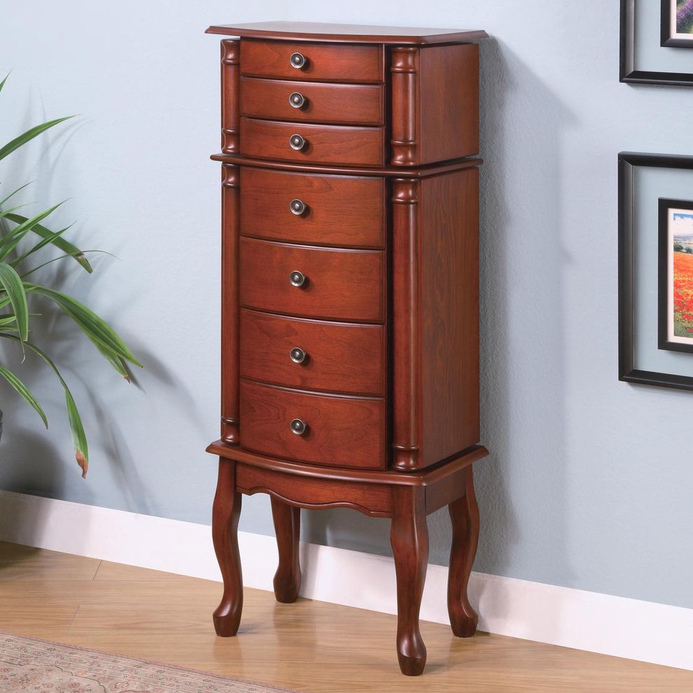 Transitional warm brown jewelry armoire by Coaster