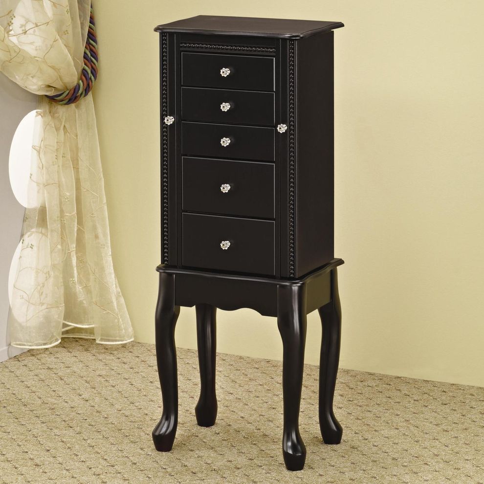 Traditional queen anne black jewelry armoire by Coaster